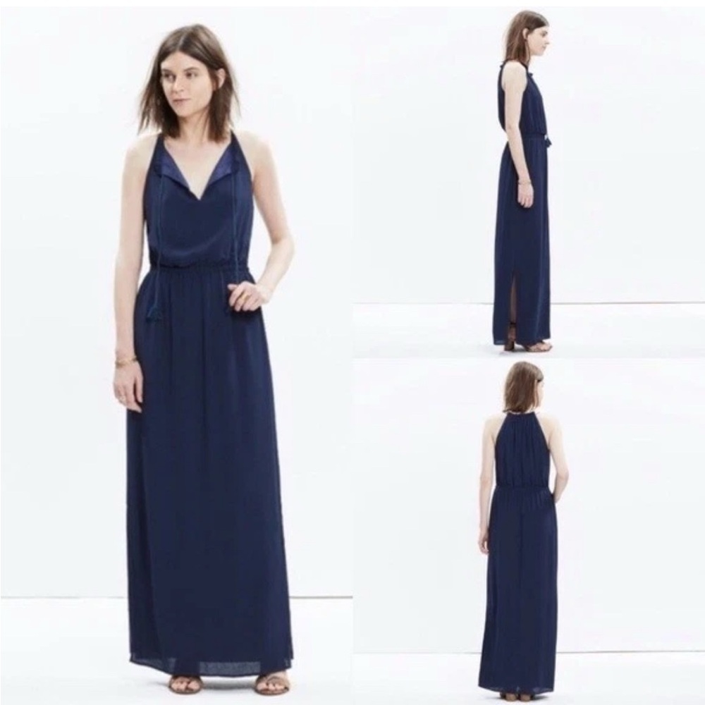 Madewell Tassel Tie Navy Blue Maxi Dress